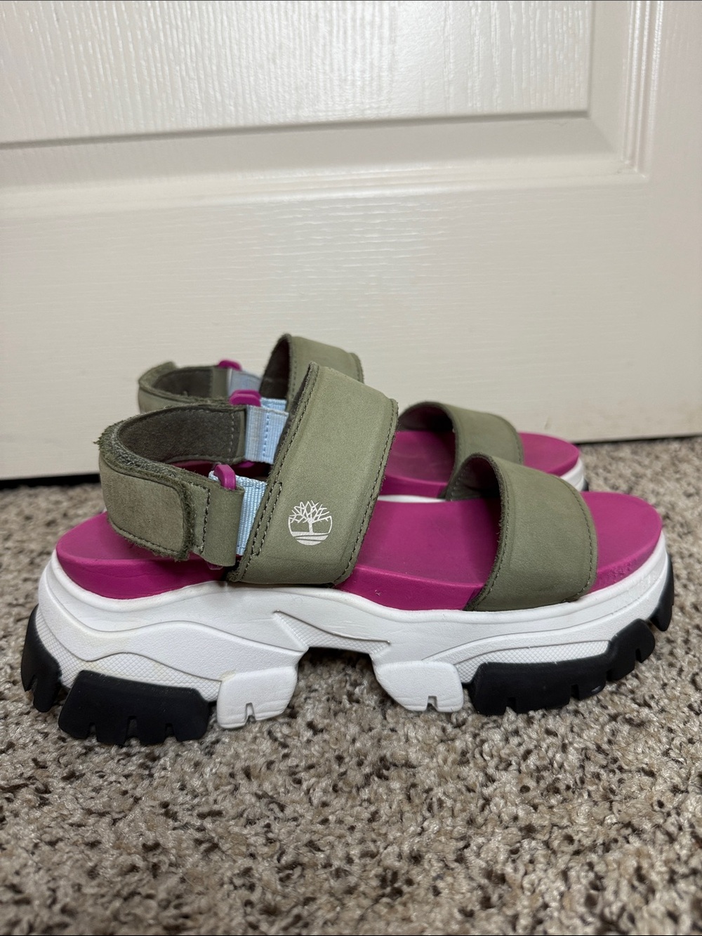 Timberland Olive Green & Magenta Platform Adley Way Platform Sandals Sz 7.5